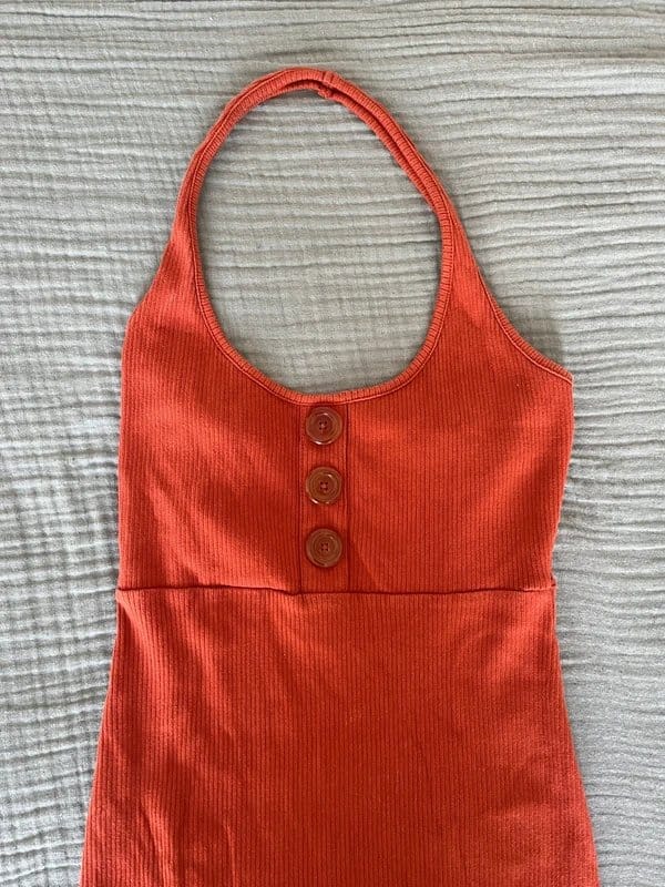 ASOS Coral Ribbed Bodycon Halter Neck Dress