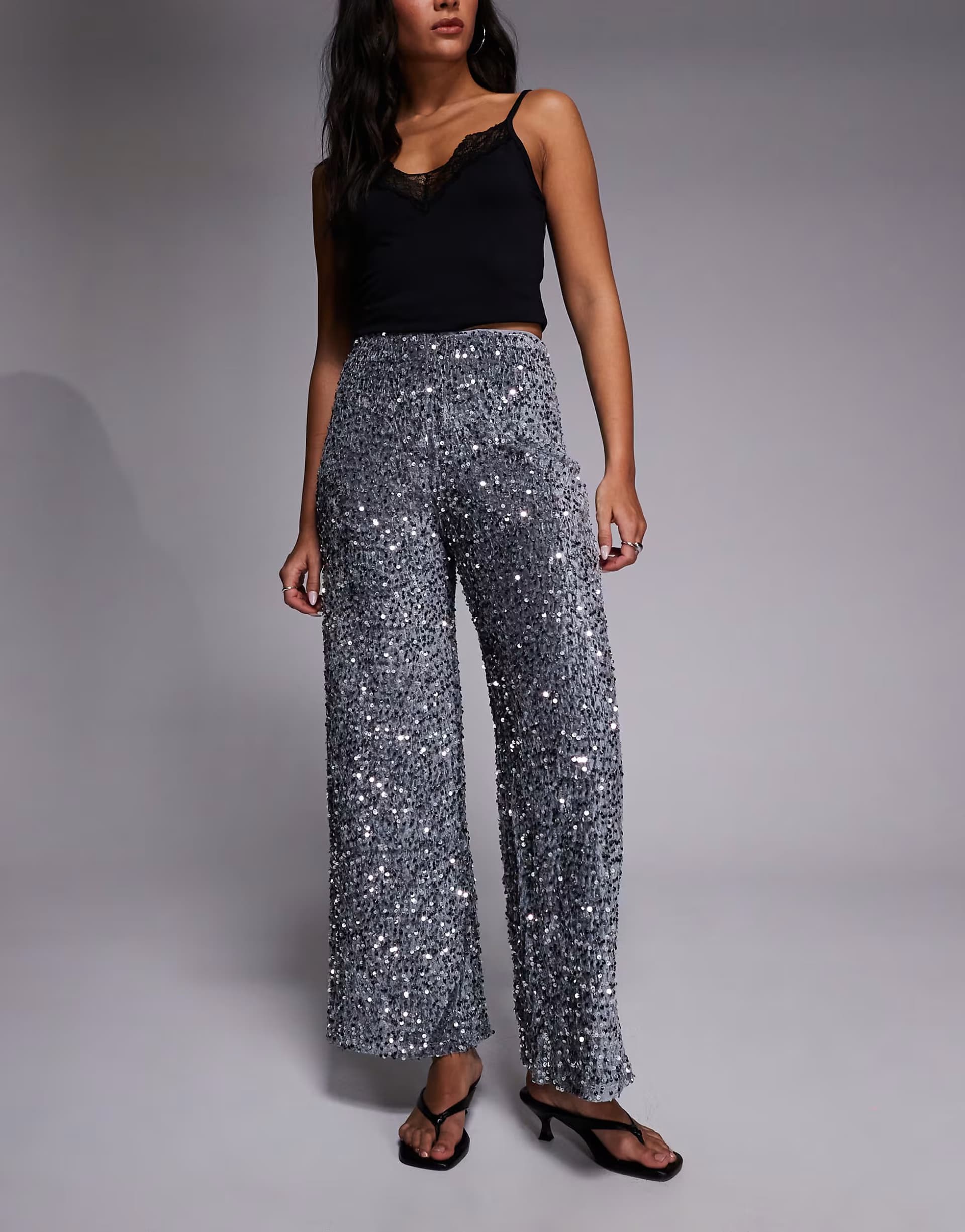 ASOS River Island sequin pull on trousers in silver