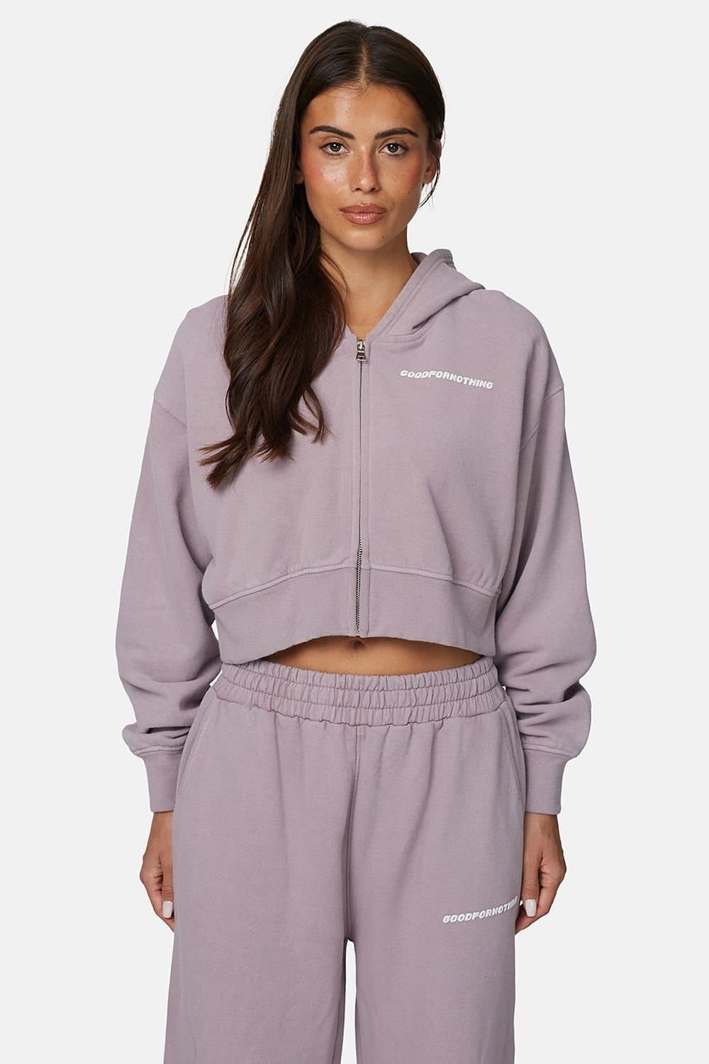 GOOD FOR NOTHING Good For Nothing Women's Vintage Wash Cropped Zip Through Hoodie in Pink