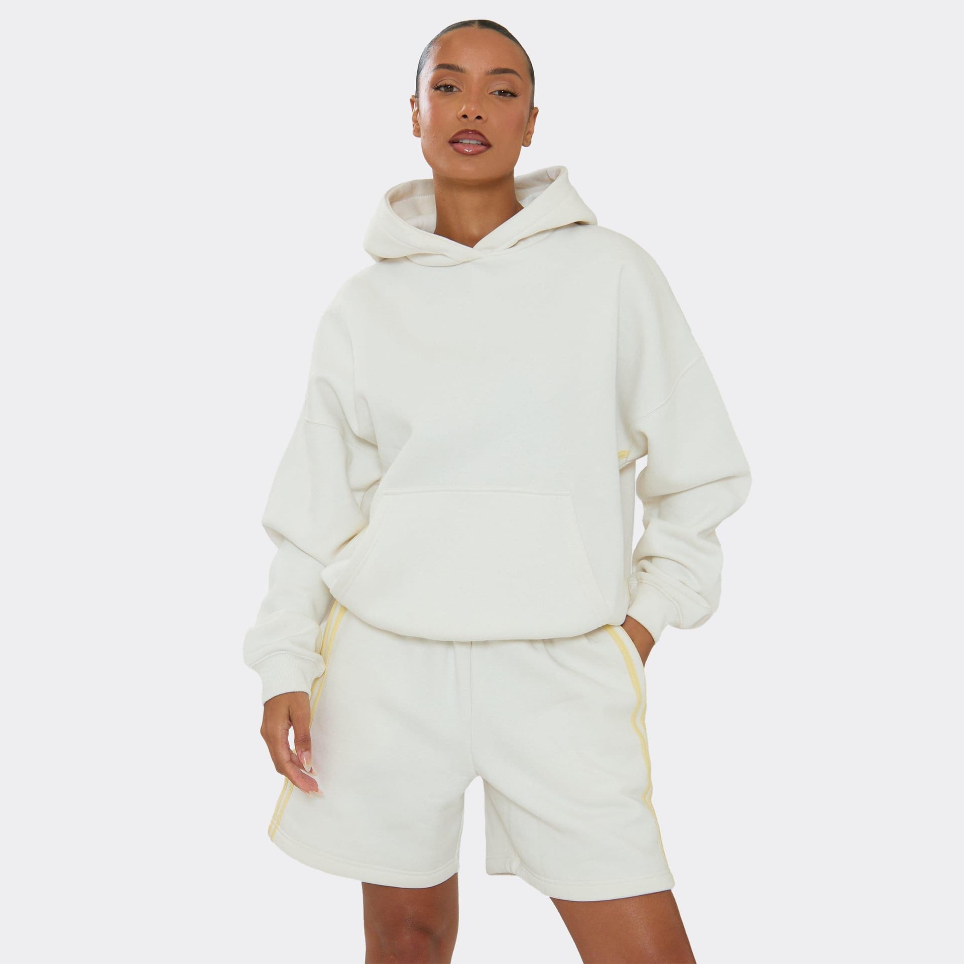 EGO EGO White Oversized Hoodie With Side Stripe Detail