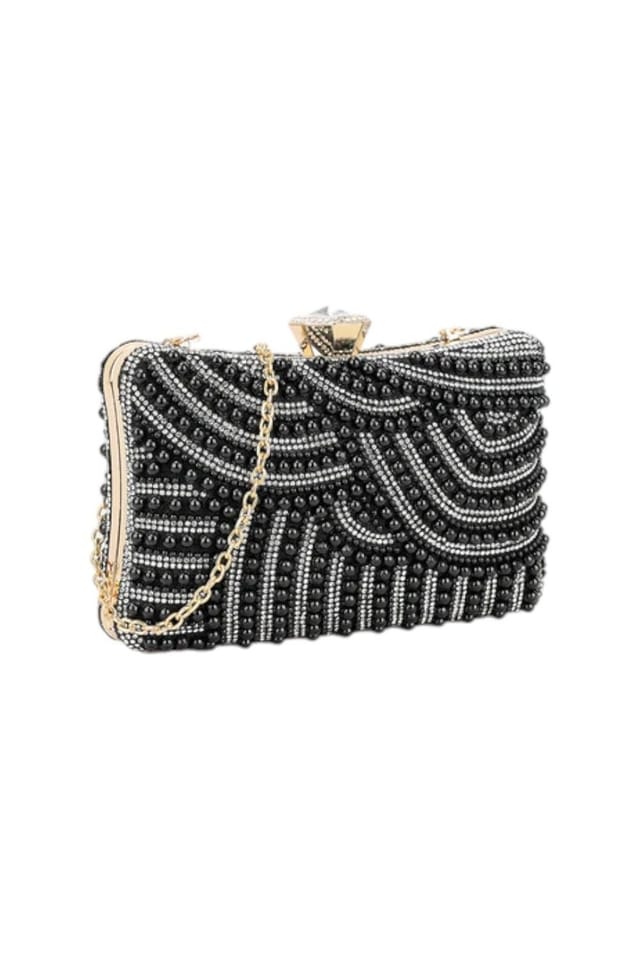 D2C D2C Women's Pearl Embellished Clutch Bag in Black - 2