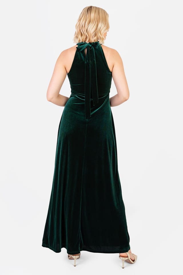 Maya Deluxe Maya Deluxe Women's Velvet Halter Neck Maxi Dress in Green - 2