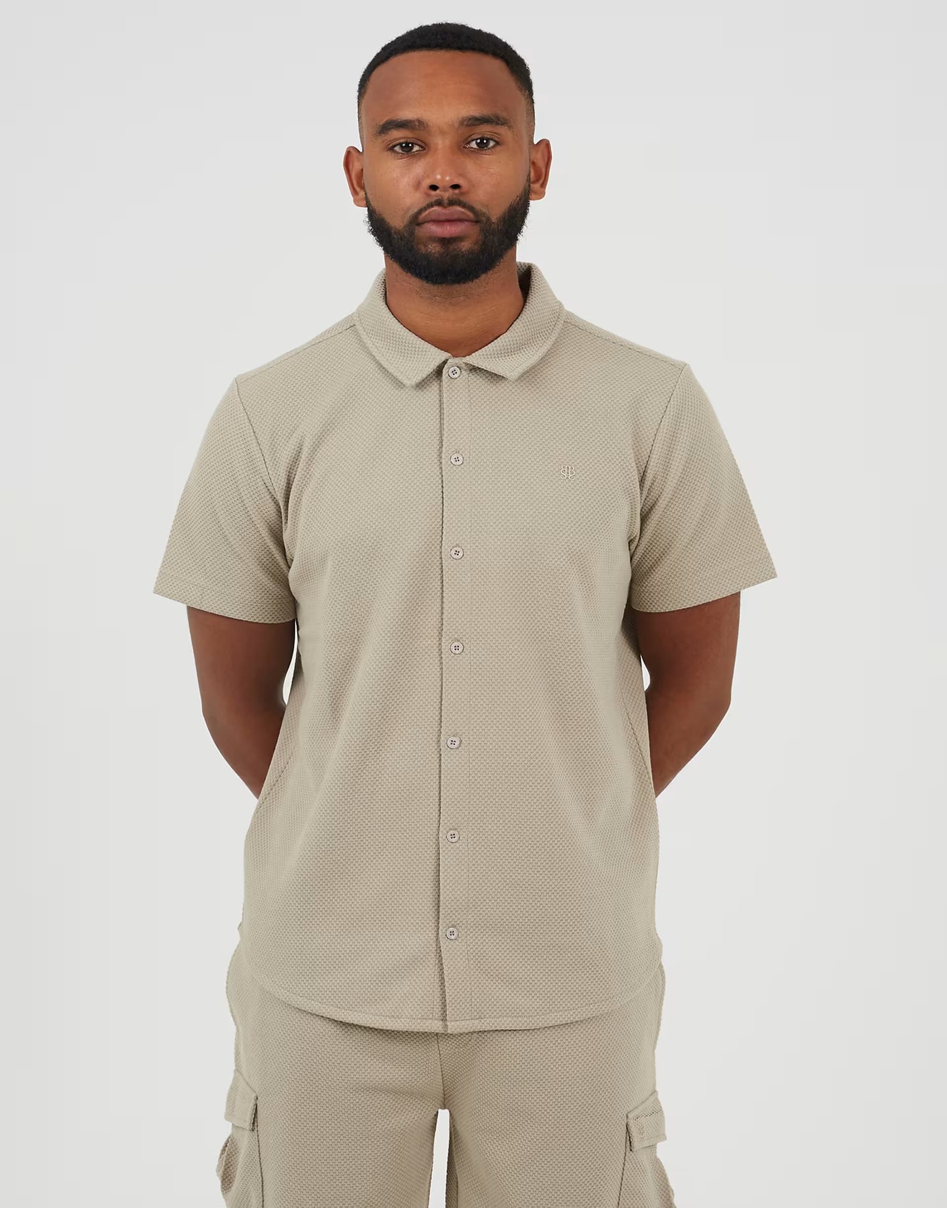 ASOS Brave Soul Textured short sleeve shirt in light sand