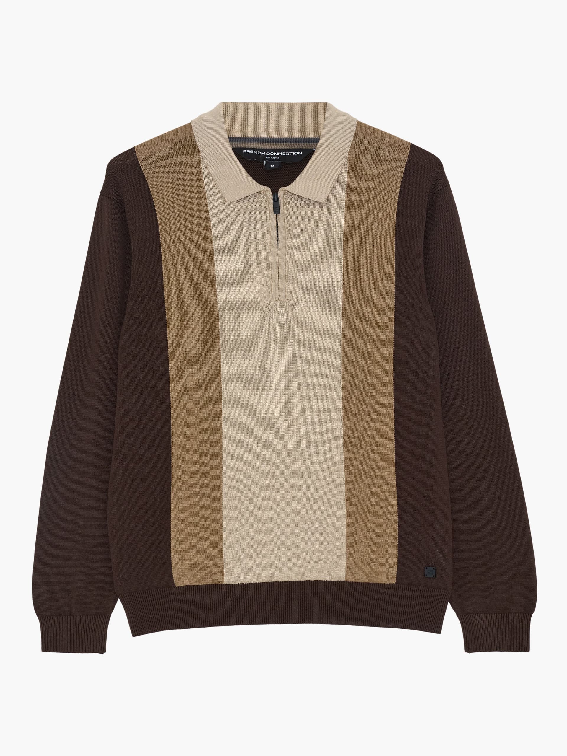 French Connection Brown Colour Block Half Zip Knit Polo Jumper Coffee Brown/Taupe/Sand