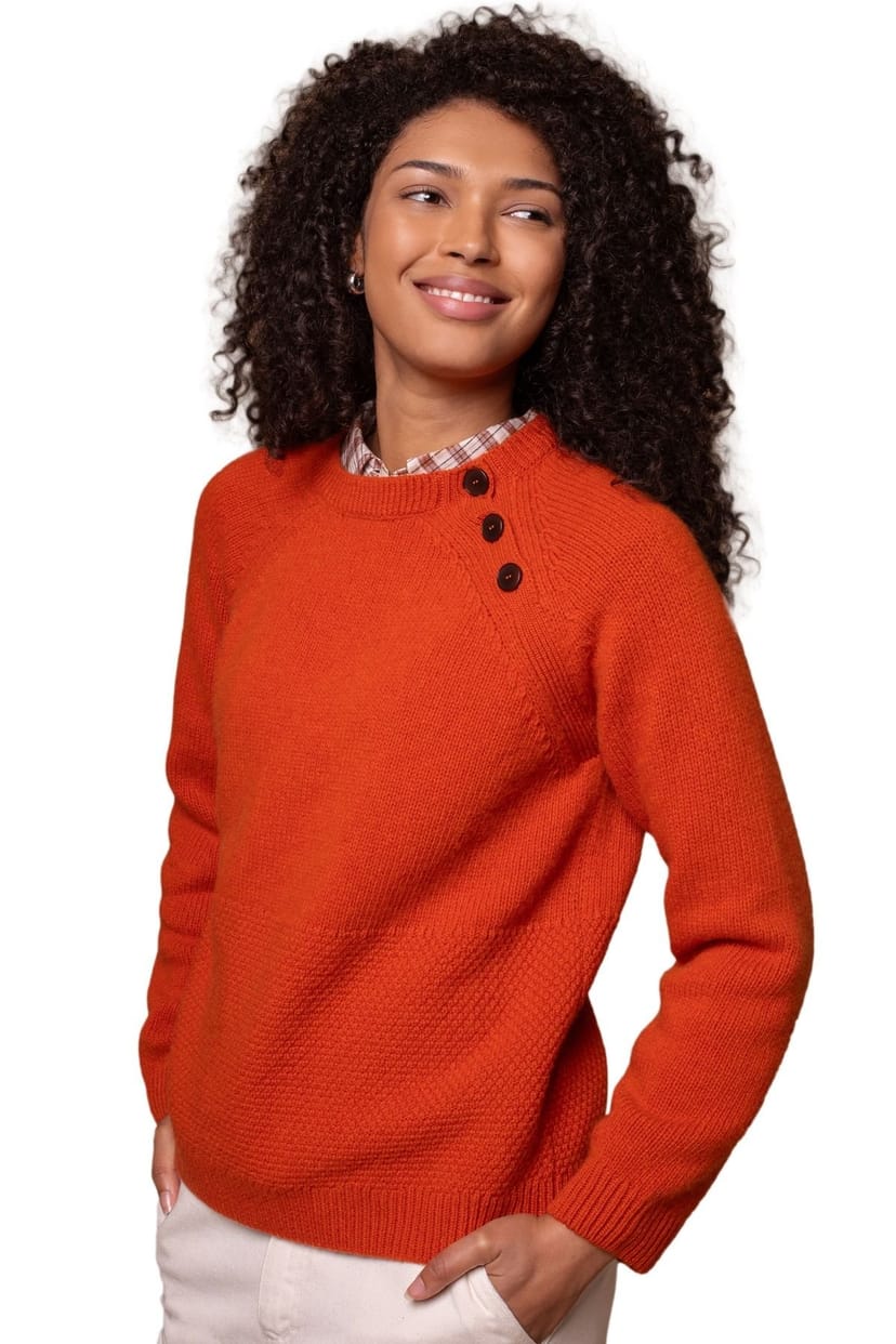 Celtic & Co Celtic & Co Women's Lambswool Button Neck Sweater in Burnt Orange - 1