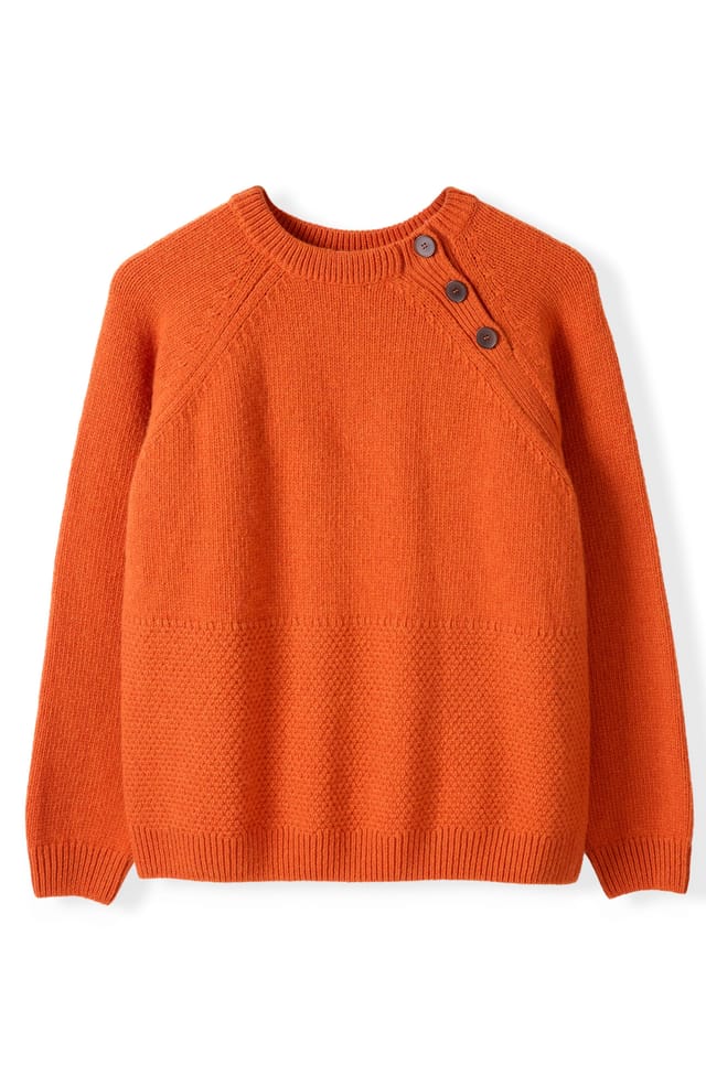 Celtic & Co Celtic & Co Women's Lambswool Button Neck Sweater in Burnt Orange - 2