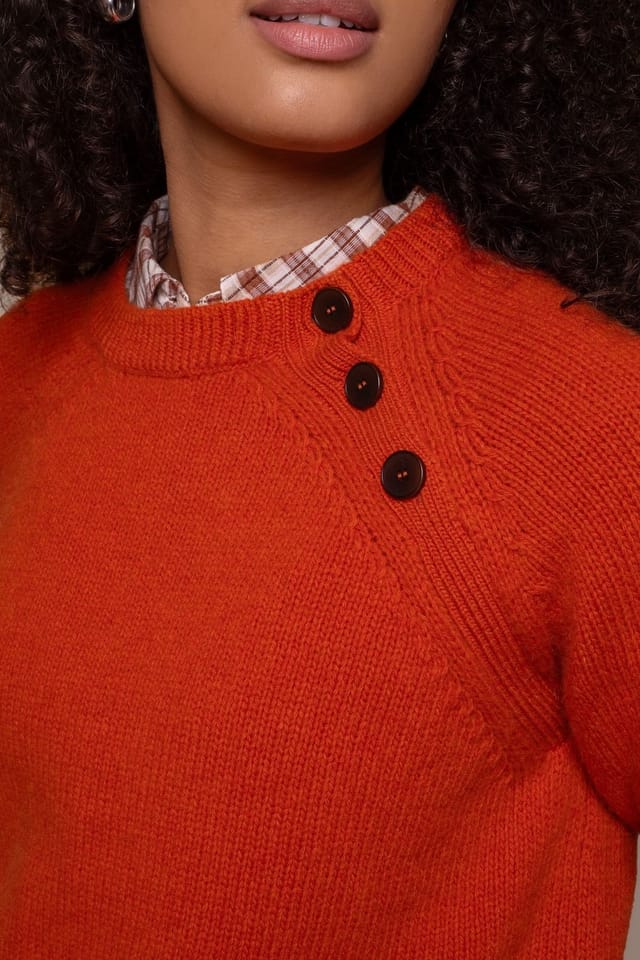 Celtic & Co Celtic & Co Women's Lambswool Button Neck Sweater in Burnt Orange - 3