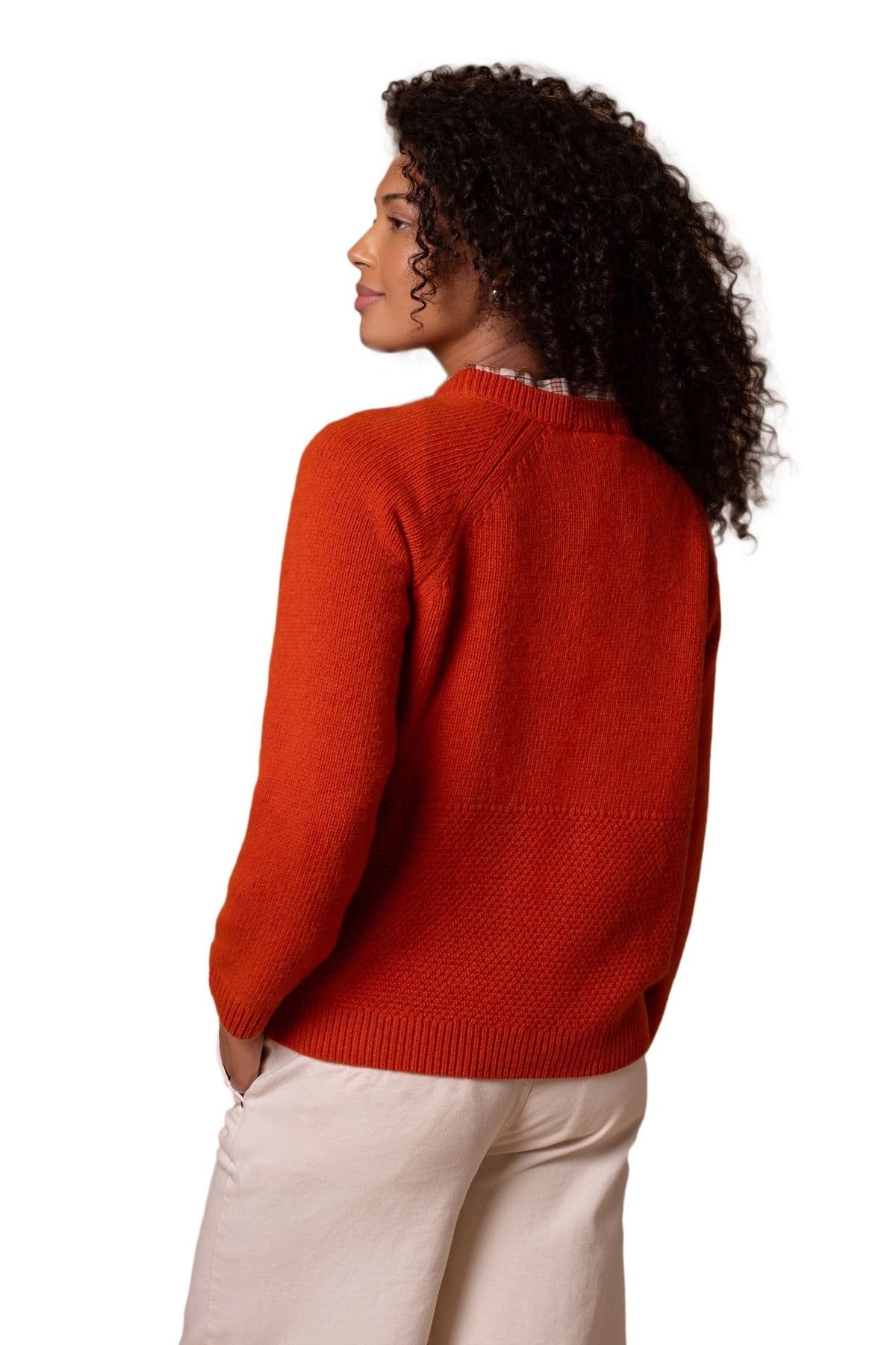 Celtic & Co Celtic & Co Women's Lambswool Button Neck Sweater in Burnt Orange - 4