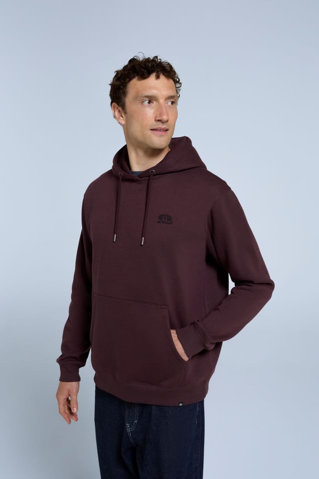 Animal Animal Men's 'Nick' Heavyweight Kangaroo Pocket Elastic Hem Cotton Snug Fit Hoodie in Burgundy - 2
