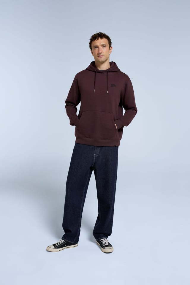 Animal Animal Men's 'Nick' Heavyweight Kangaroo Pocket Elastic Hem Cotton Snug Fit Hoodie in Burgundy - 3