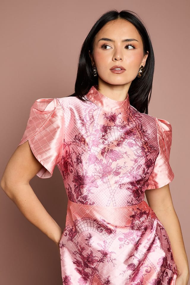 Coast Coast Women's Petite Floral Placed Tulip Sleeve Mini Dress in Pink - 2