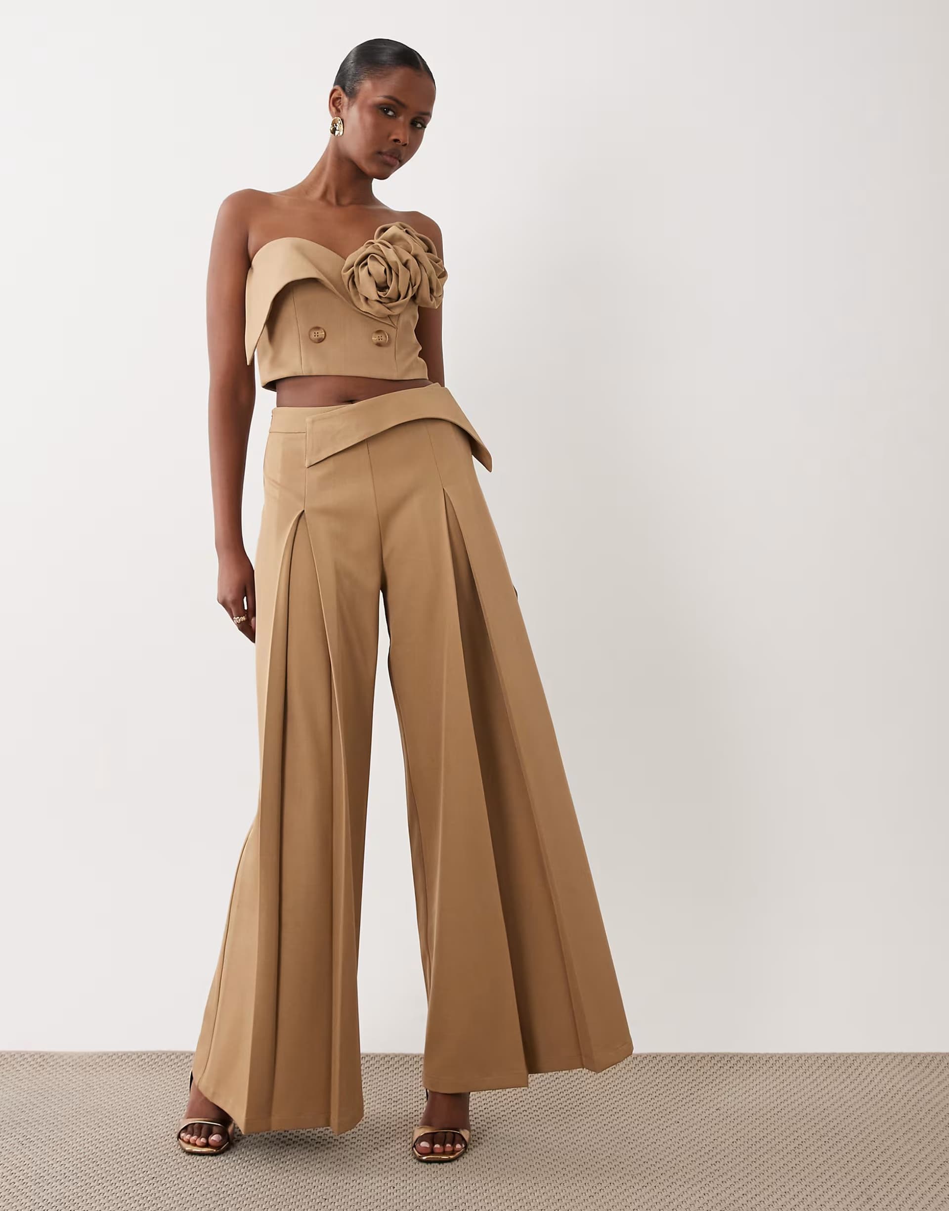 ASOS ASOS LUXE co-ord tailored trouser with waistband detail in taupe