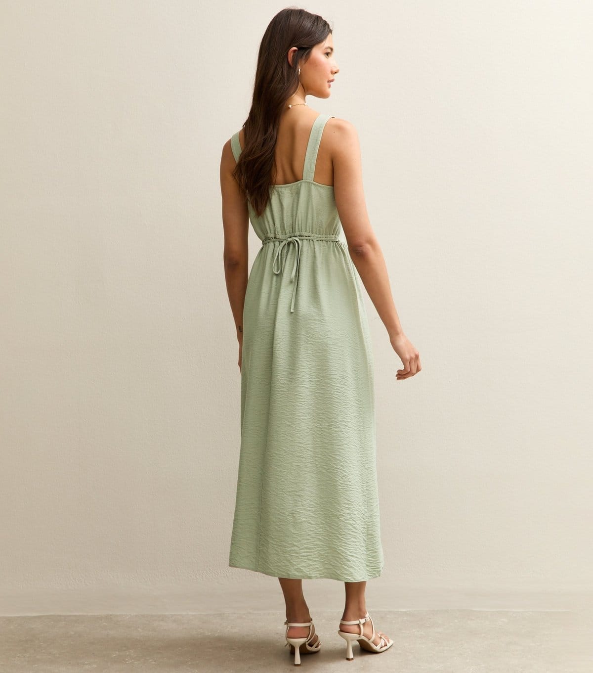 New Look Women's Light Khaki Square Neck Frilly Trim Midi Dress New Look - 4