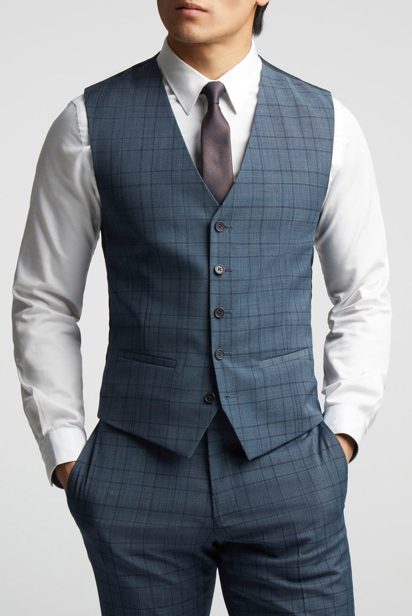 Alex Alex Men's Soft Check Waistcoat in Blue - 1