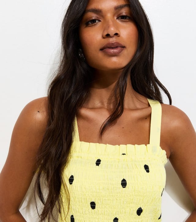 New Look Women's Yellow Spot Print Shirred Bow Back Strappy Midi Dress New Look - 3