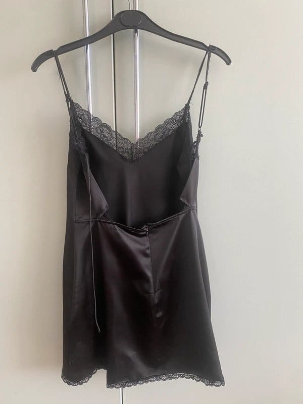 Bershka Black Silk Lace Trim Dress