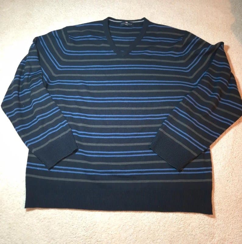 Blue Harbour mens marks and spencer m&s blue harbour striped v neck jumper size xl extra large cotton
