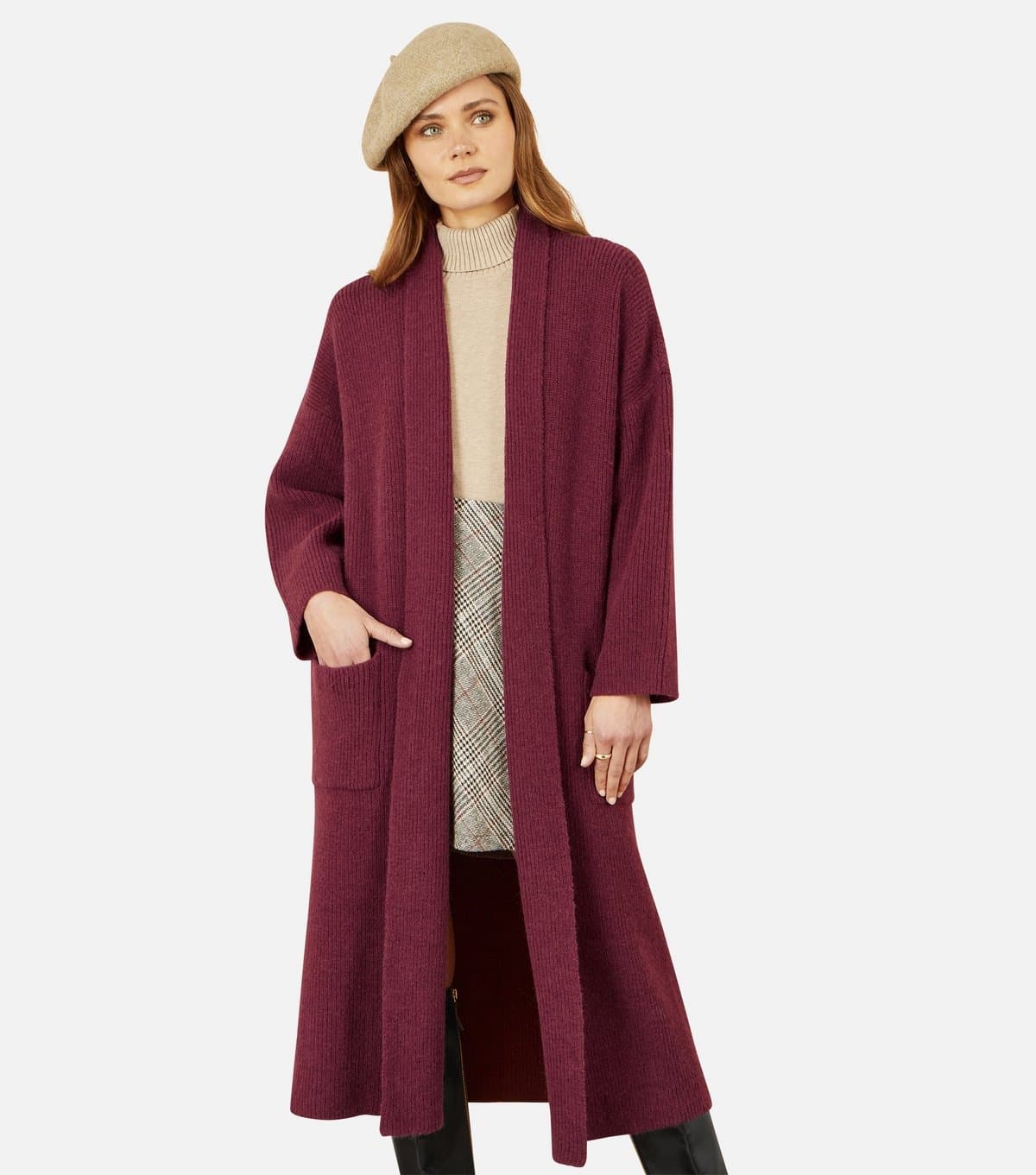 Yumi Women's Burgundy Knit Maxi Cardigan Yumi New Look