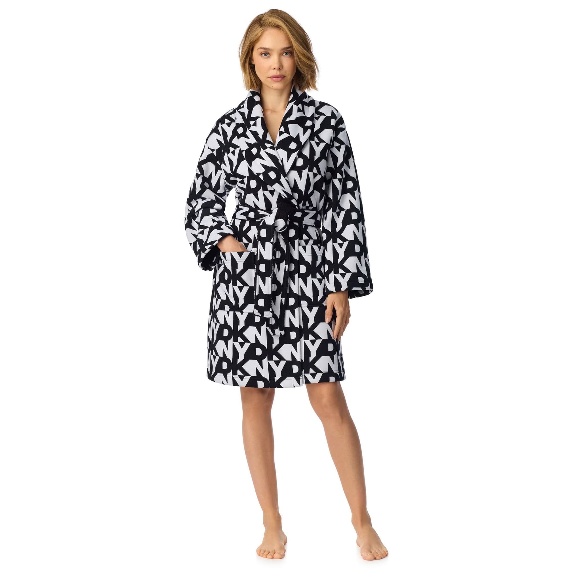DKNY DKNY Black Logo Bonded Sherpa Robe