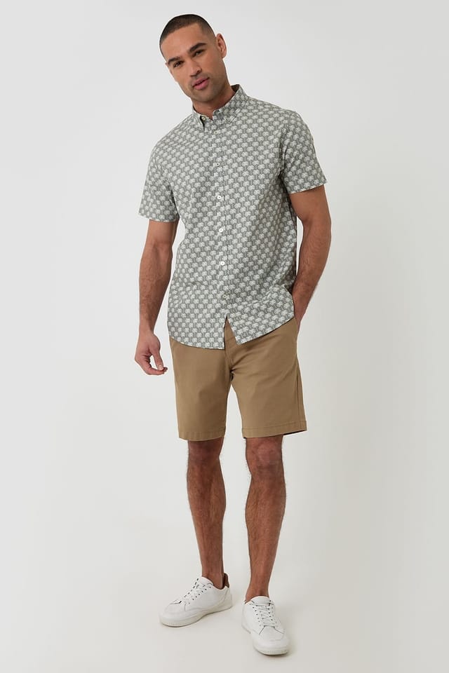 Threadbare threadbare Men's Palm Tree Print Cotton Poplin Short Sleeve Shirt in Pale Green - 3