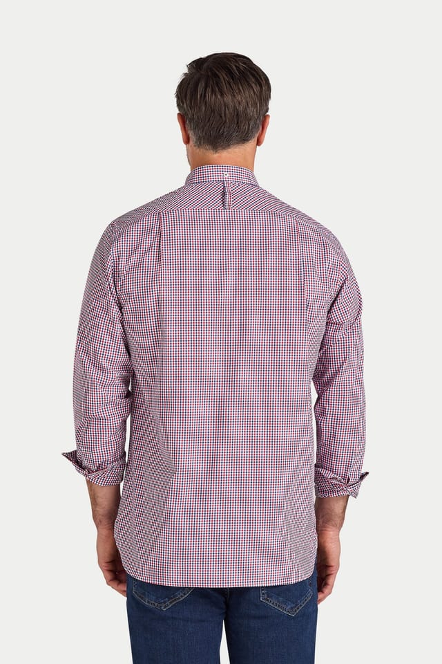 raging bull Raging Bull Men's Long Sleeve Graph Check Poplin Cotton Shirt in Red - 2