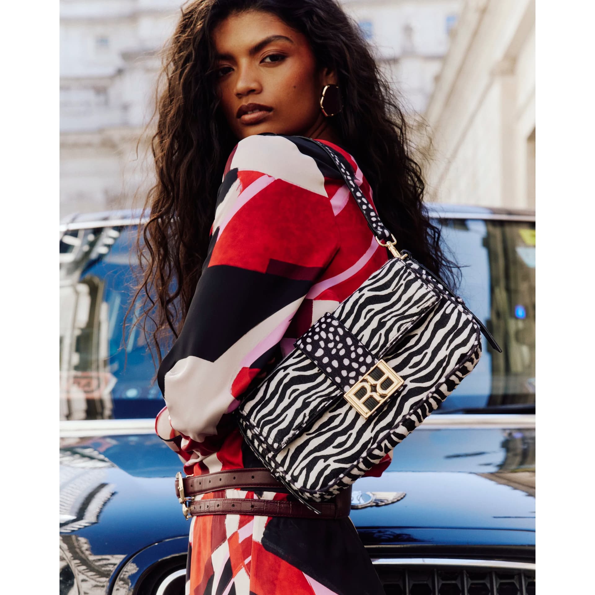 River Island River Island Womens Black Animal Print Faux Hair On Leather Bag