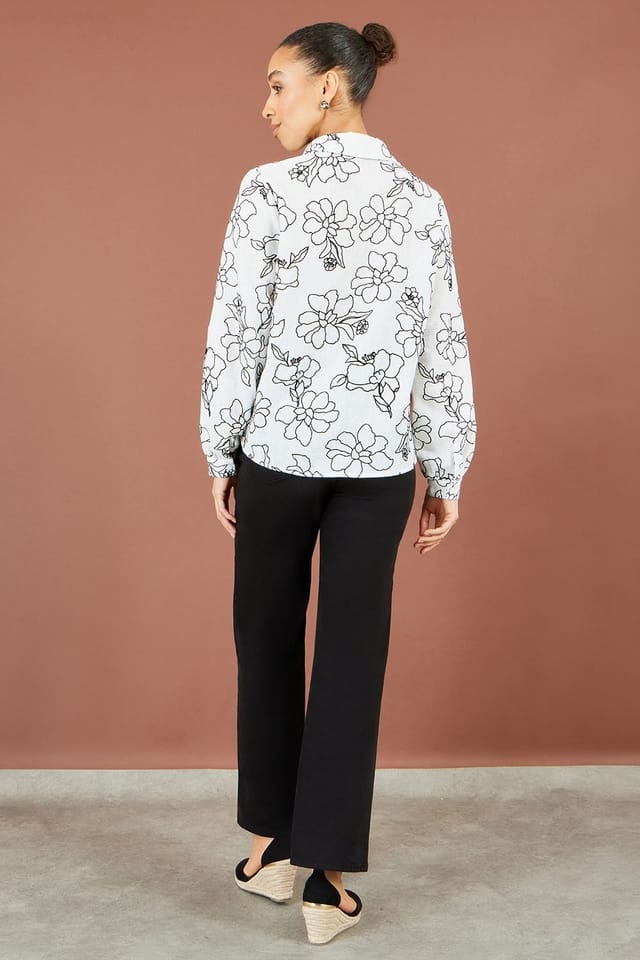 Yumi Yumi Women's Scribble Floral Embroidered Shirt in White - 3