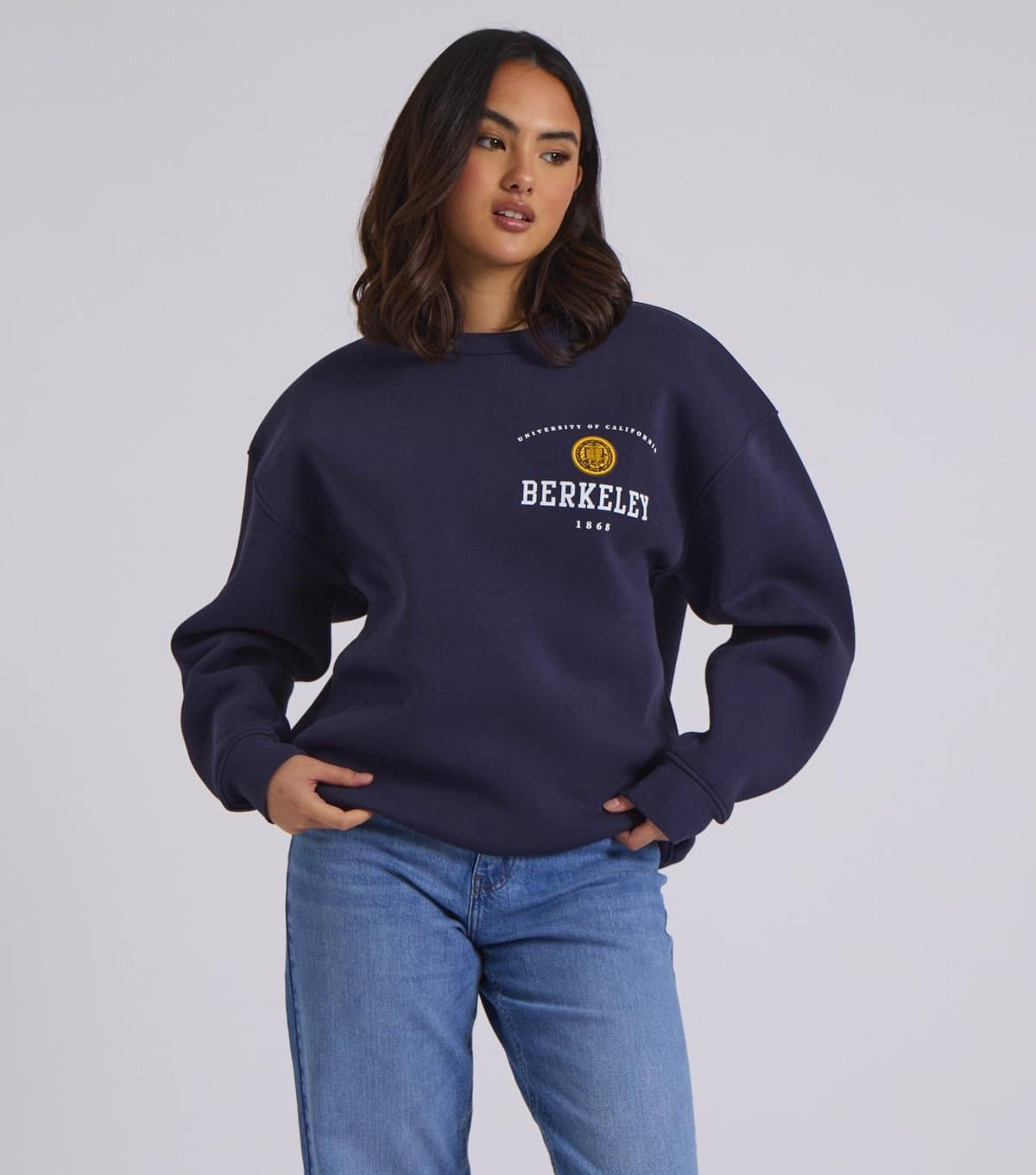 Urban Bliss Urban Bliss Navy Berkeley Print Oversized Sweatshirt