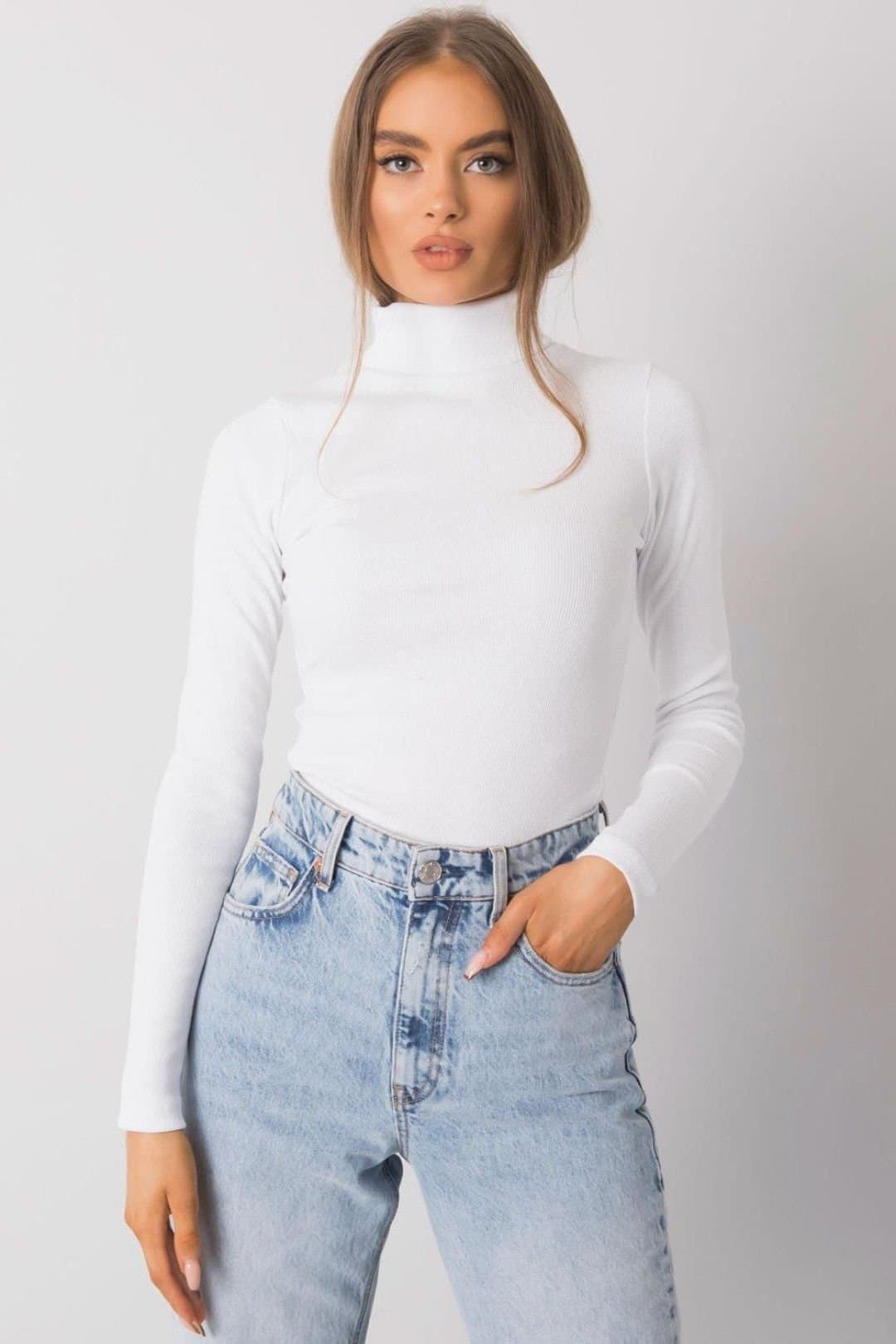 Love Lace Love Lace Women's Classic Fitted Long Sleeve Turtleneck Top in White