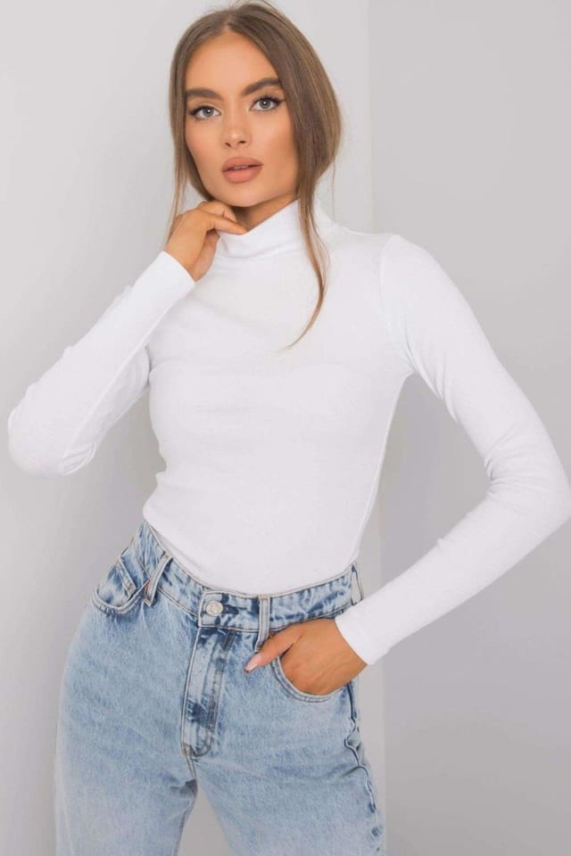 Love Lace Love Lace Women's Classic Fitted Long Sleeve Turtleneck Top in White - 2