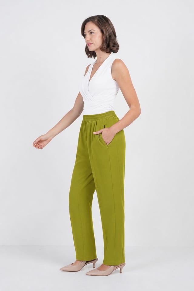 Kettlewell Kettlewell Women's Pintuck Front Slim Tapered Trousers in Lime - 3