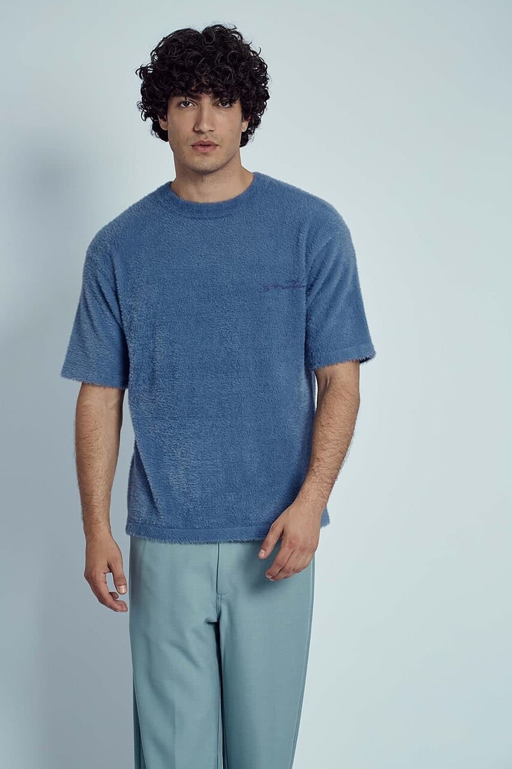 Native Youth Native Youth Men's Fuzzy Textured Crew Neck Short Sleeve T-Shirt in Blue