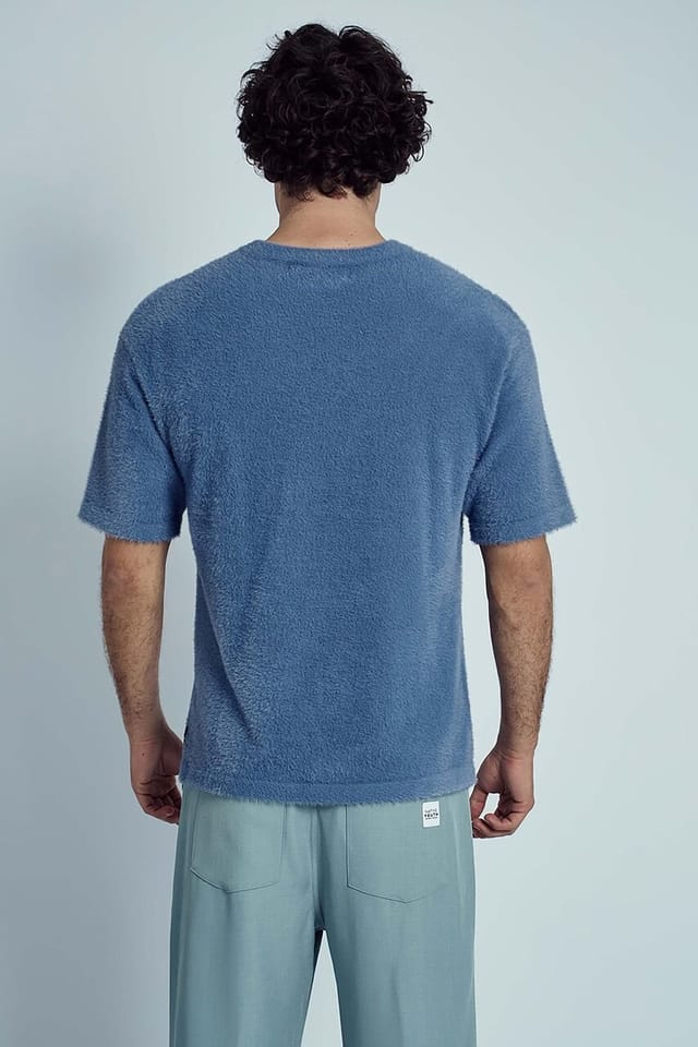 Native Youth Native Youth Men's Fuzzy Textured Crew Neck Short Sleeve T-Shirt in Blue - 2
