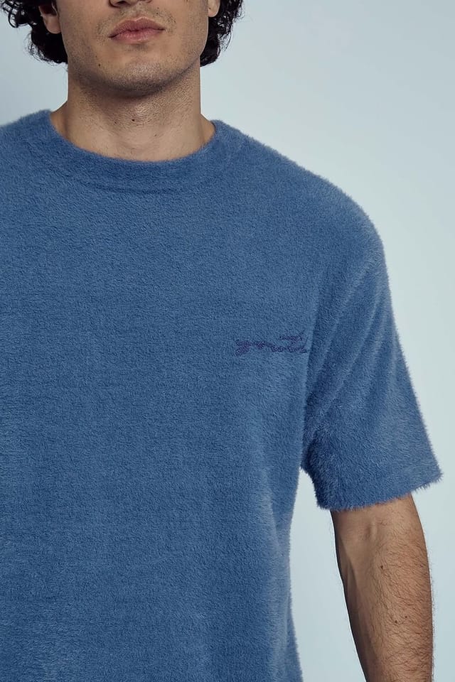 Native Youth Native Youth Men's Fuzzy Textured Crew Neck Short Sleeve T-Shirt in Blue - 3