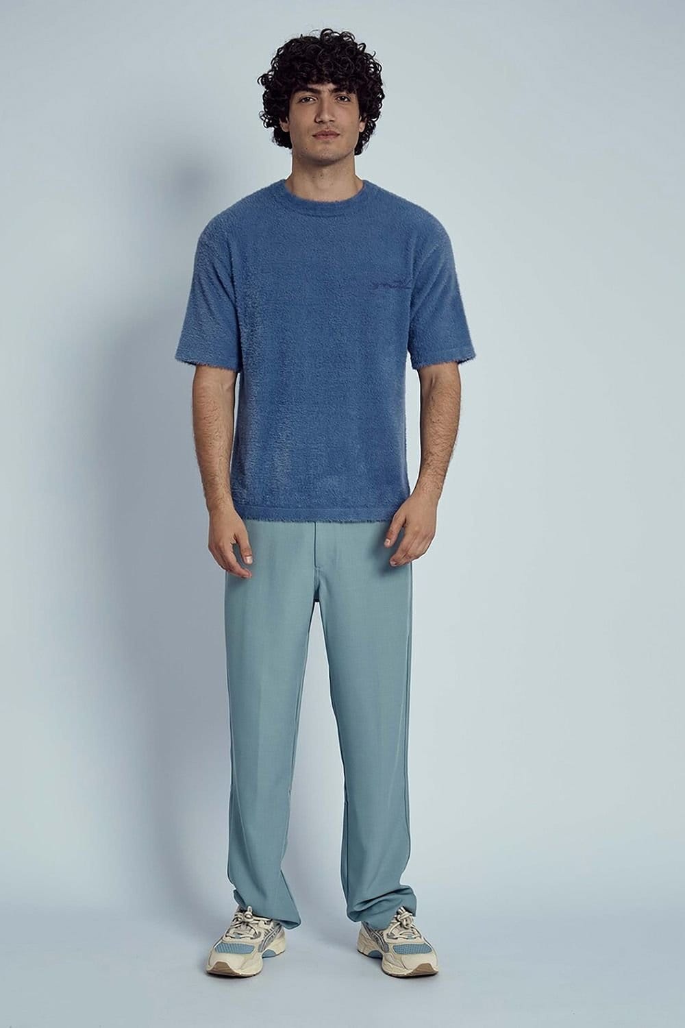 Native Youth Native Youth Men's Fuzzy Textured Crew Neck Short Sleeve T-Shirt in Blue - 4