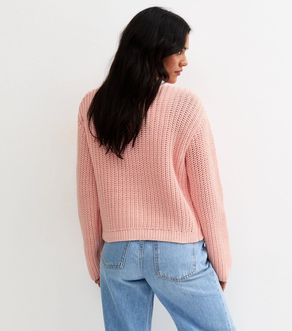 New Look Women's Light Pink Hammered Button Cotton Rich Chunky Knit Cardigan New Look - 4