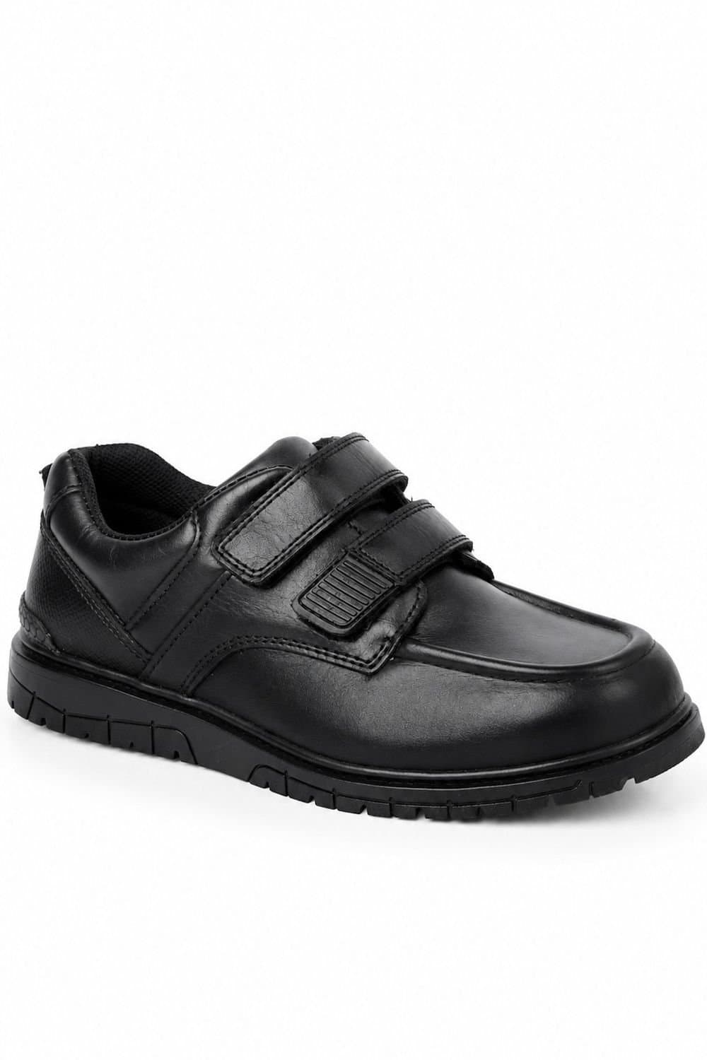 Spot On Spot On Men's Leather Double Strap Durable School Shoes in True Black