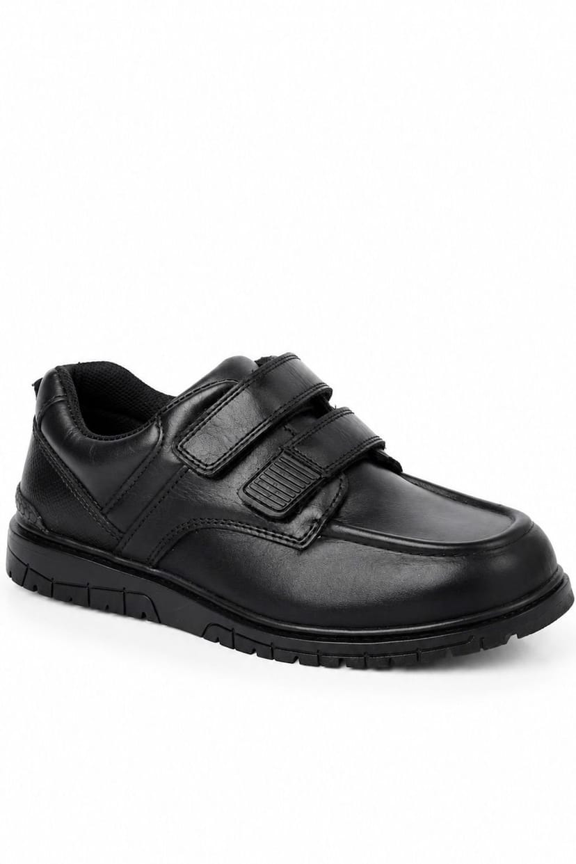 Spot On Spot On Men's Leather Double Strap Durable School Shoes in True Black - 1