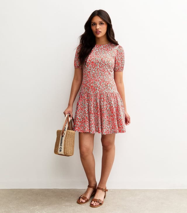 New Look Women's Red Floral Print Jersey Mini Dress New Look - 2