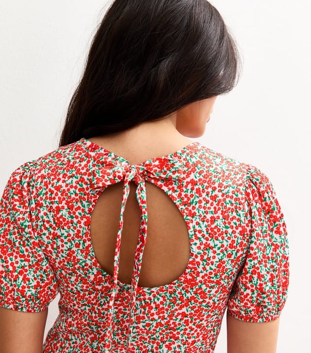 New Look Women's Red Floral Print Jersey Mini Dress New Look - 3