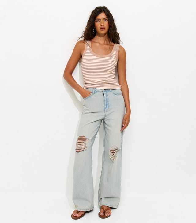 New Look Women's Mink Striped Ribbed Jersey Vest Top New Look - 2