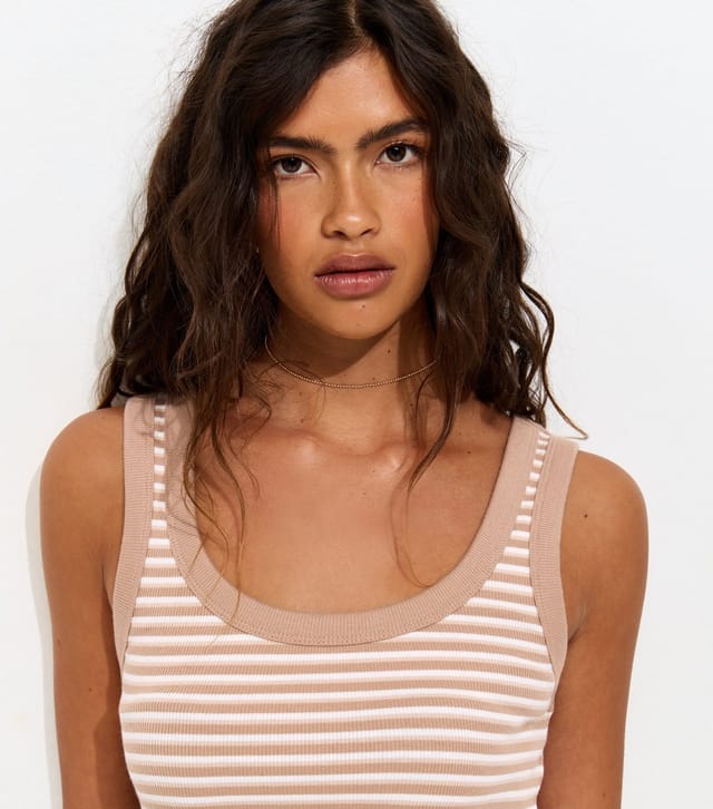 New Look Women's Mink Striped Ribbed Jersey Vest Top New Look - 3