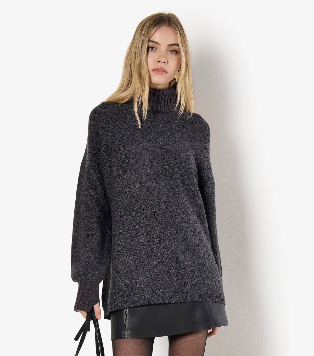 Apricot Women's Dark Grey Roll Neck Tunic Jumper Apricot New Look