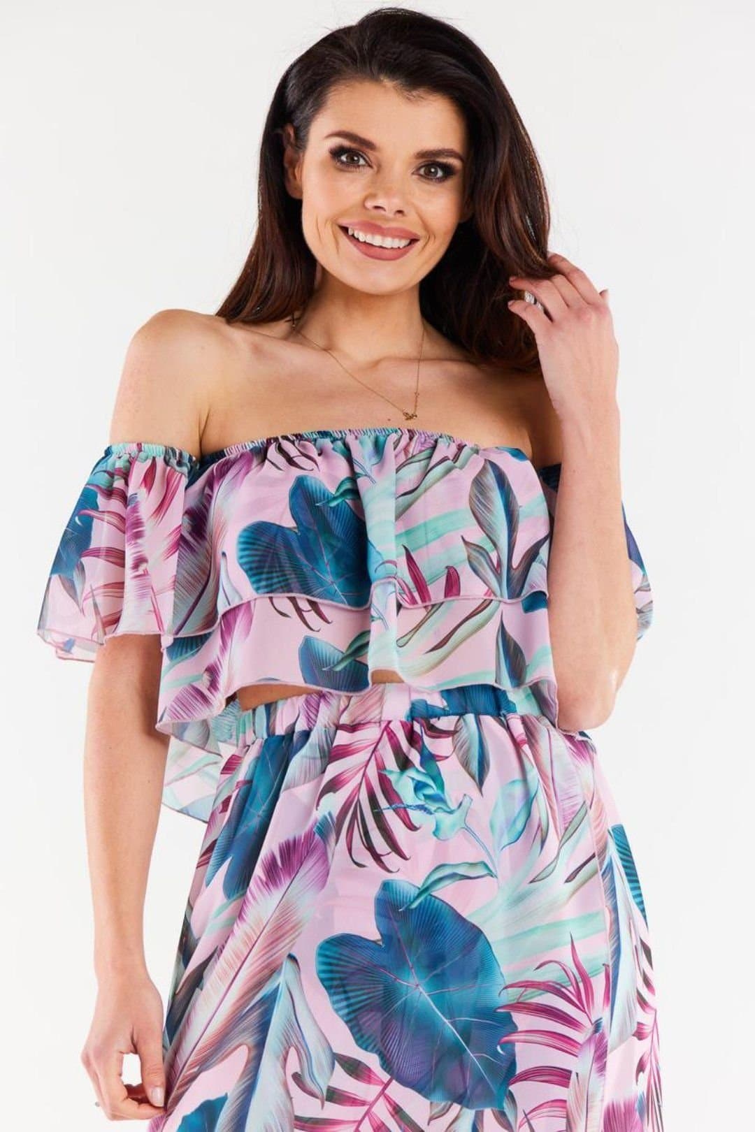 Love Lace Love Lace Women's Short Chiffon Blouse With Double Ruffles