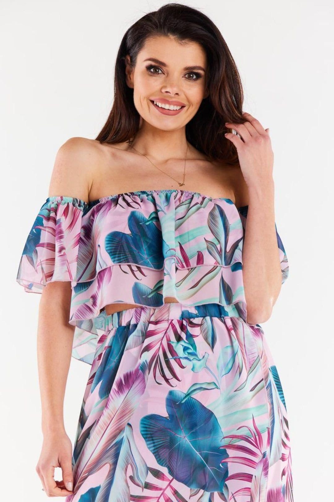 Love Lace Multicolor Chiffon Off-Shoulder Blouse