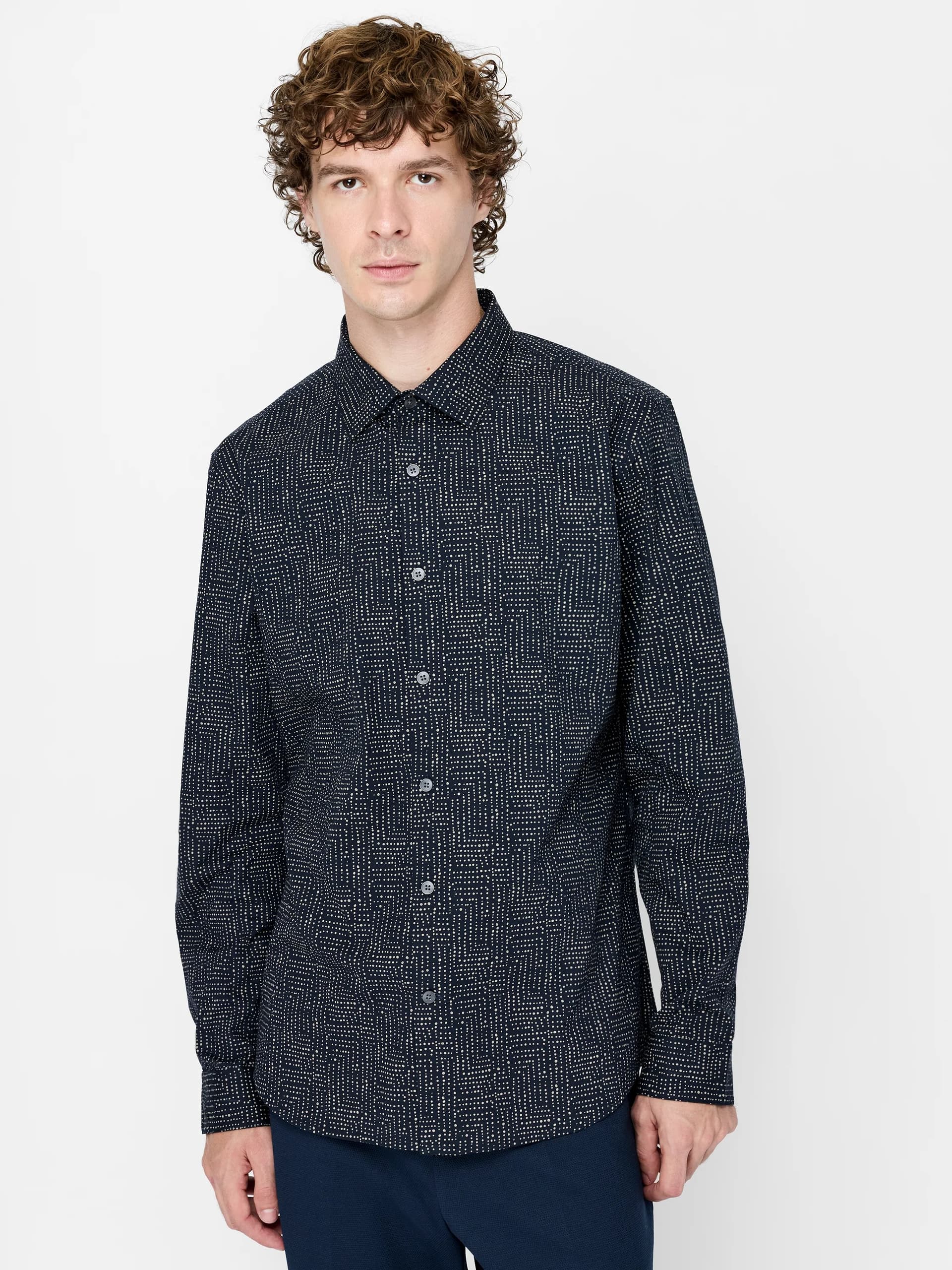 French Connection Navy Geometric Dot Print Slim Fit Shirt Navy / Taupe