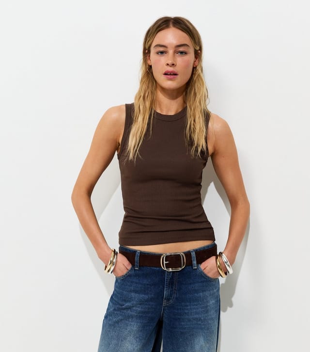 New Look Women's Dark Brown Cotton Rich Ribbed Tank Top New Look - 2