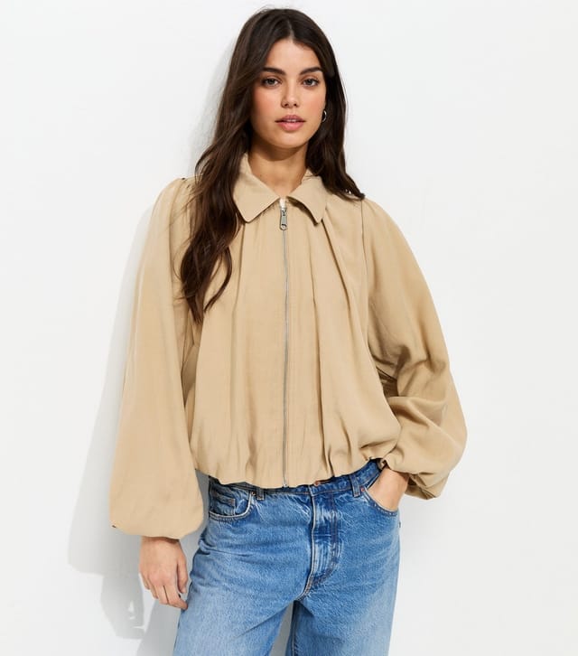 New Look Women's Camel Gathered Sleeve Zip Front Jacket New Look - 2