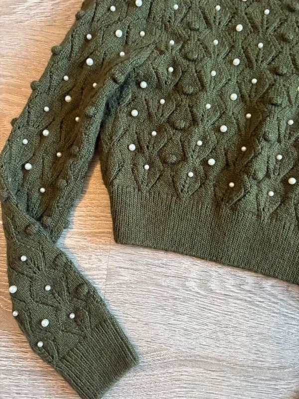 Zara ZARA Khaki Green Pearl Embellished Knit Crop Cardigan/Jumper Size S