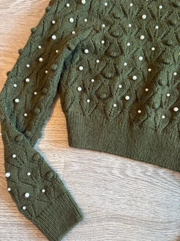 ZARA Khaki Green Pearl Embellished Knit Crop Cardigan/Jumper
